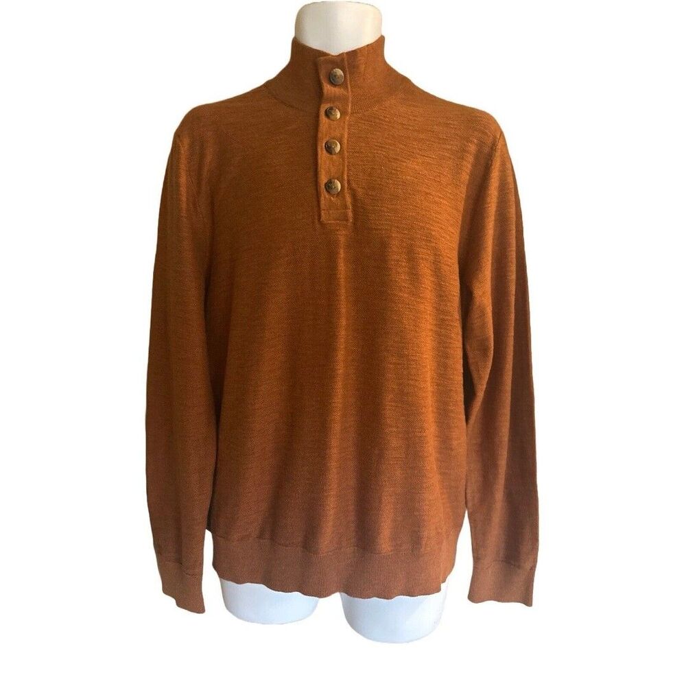 Red Ale Alesbury Men's M Riverside Button Mock-neck Burnt Orange Cotton Sweater